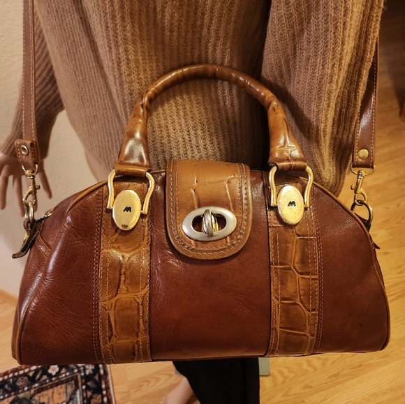 Vintage Jean Michel Cognac Top Handle Satchel with Croc Embossed Trim - Picture 10 of 16